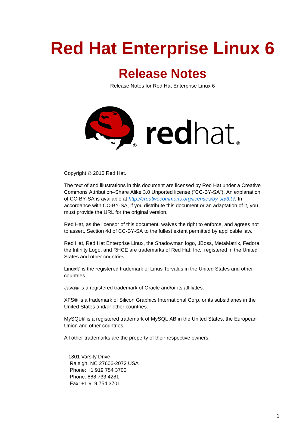 Release Notes Release Notes for Red Hat Enterprise Linux 6