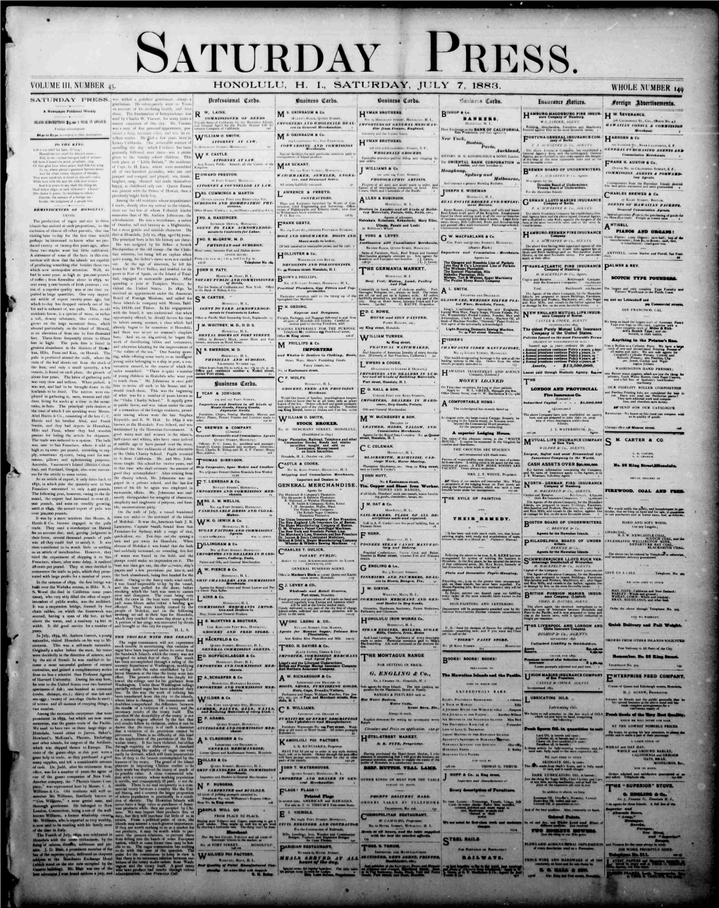 Honolulu, H. I., Saturda, July 7, 1883