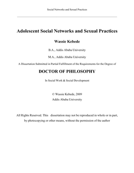 Adolescent Social Networks and Sexual Practices Wassie Kebede