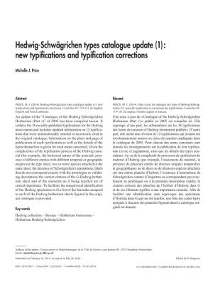 Hedwig-Schwägrichen Types Catalogue Update (1): New Typifications and Typification Corrections