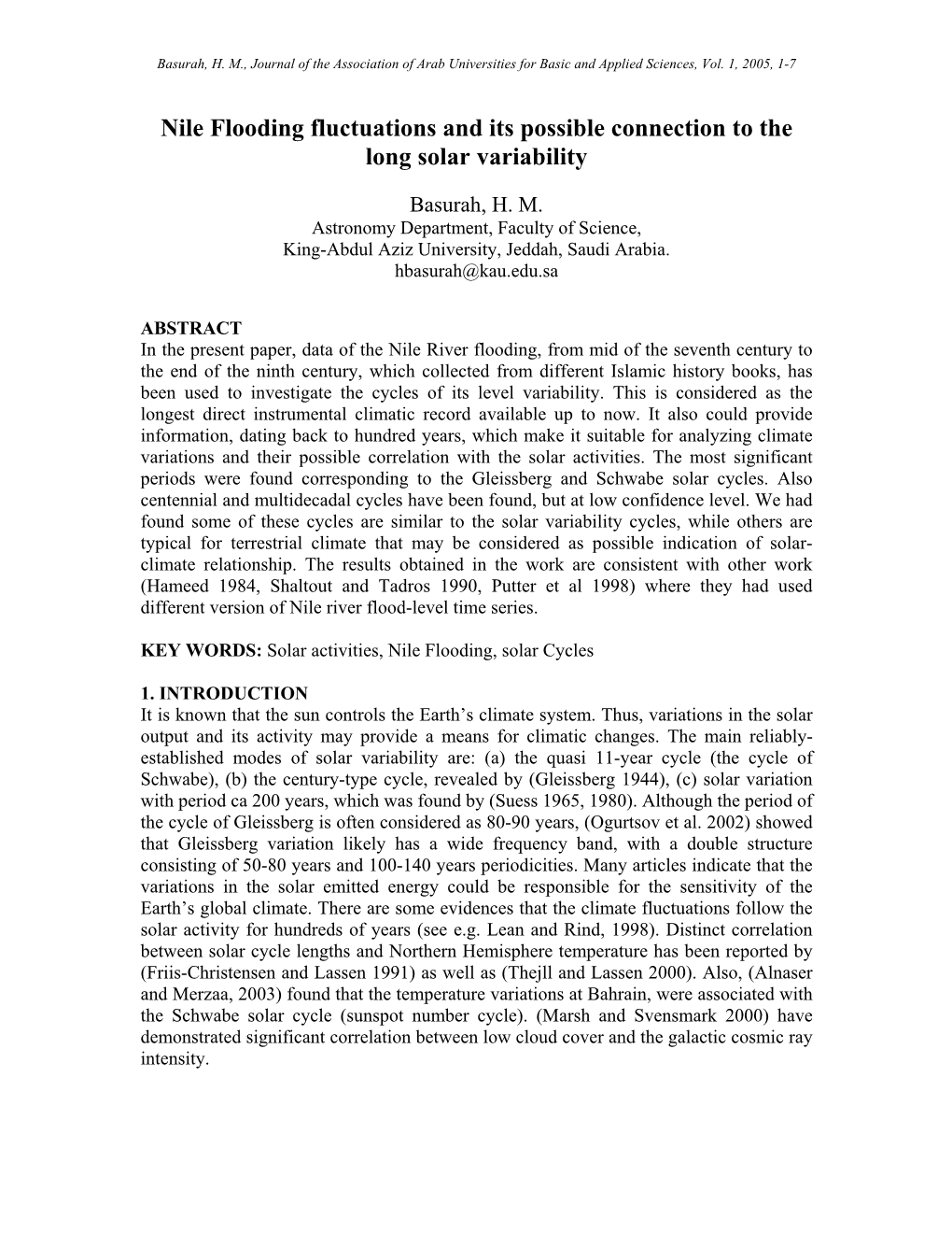 Nile Flooding Fluctuations and Its Possible Connection to the Long Solar Variability