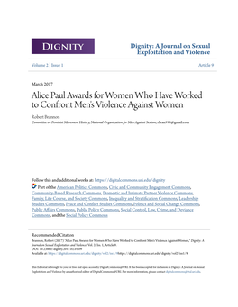 Alice Paul Awards for Women Who Have Worked to Confront Men's Violence Against Women