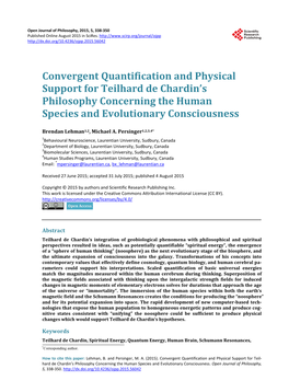 Convergent Quantification and Physical Support for Teilhard De Chardin’S Philosophy Concerning the Human Species and Evolutionary Consciousness