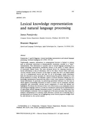 Lexical Knowledge Representation and Natural Language Processing