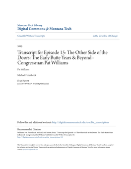 Congressman Pat Williams Pat Williams