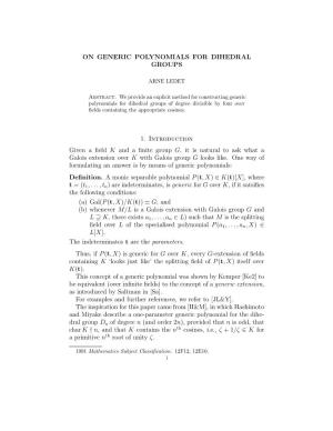 On Generic Polynomials for Dihedral Groups