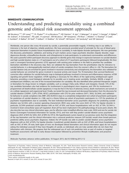 Understanding and Predicting Suicidality Using a Combined Genomic and Clinical Risk Assessment Approach