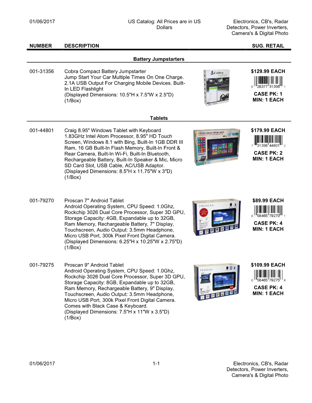 Prices Are in US Dollars Electronics, CB's, Radar Detectors, Power