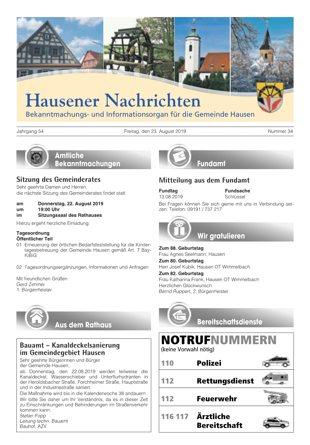 Hausener Nachrichten Bekanntmachungs- Und Informationsorgan Für Die Gemeinde Hausen