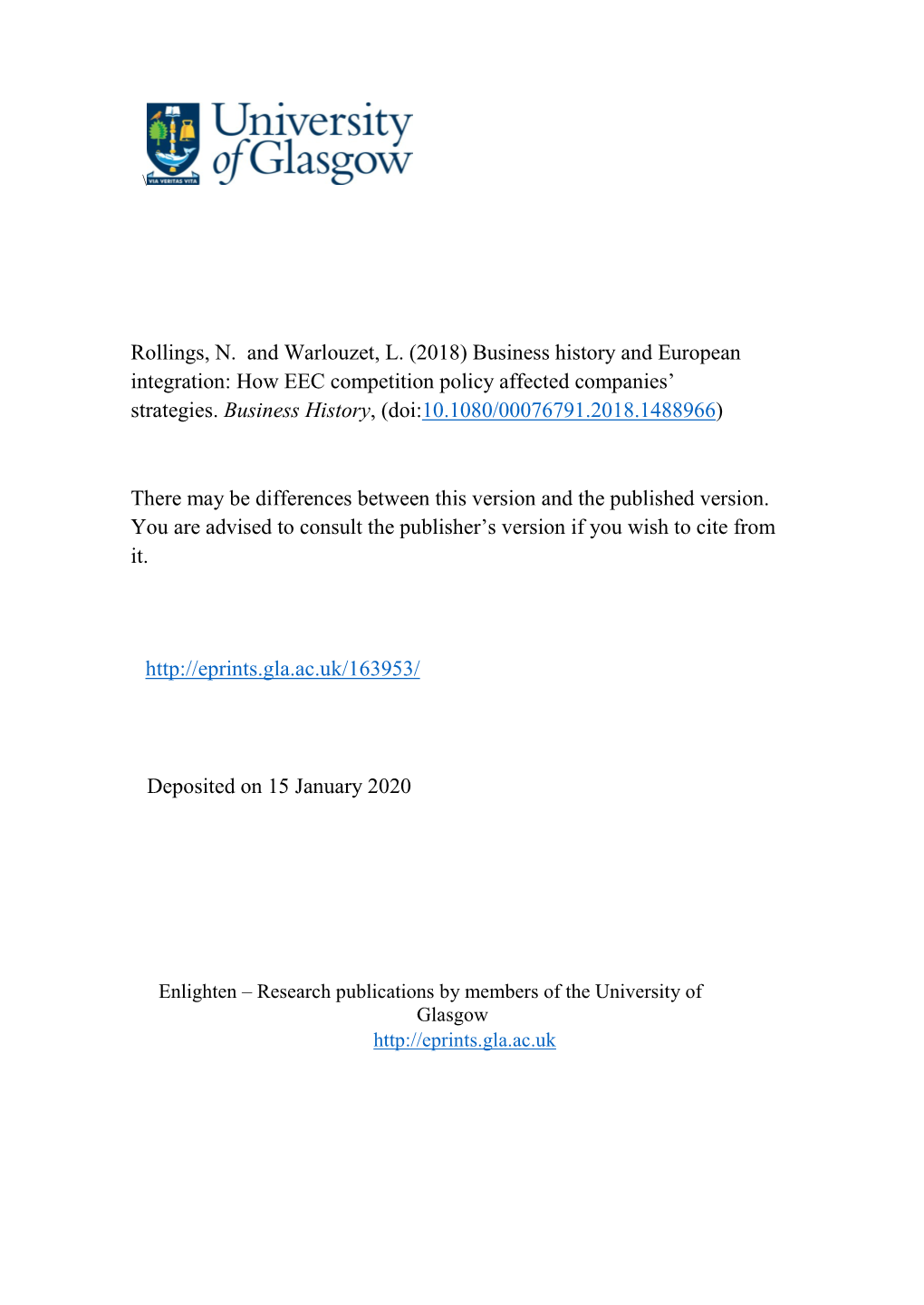 Business History and European Integration: How EEC Competition Policy Affected Companies’ Strategies