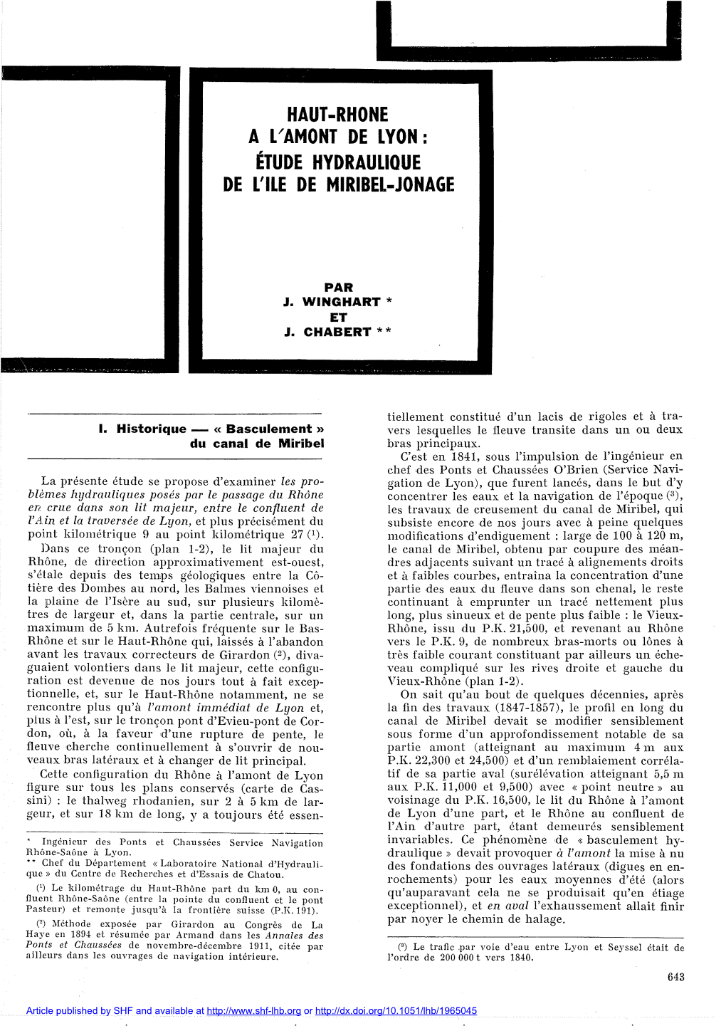 Haut-Rhône À L'amont De Lyon : Étude Hydraulique De L'ile De Miribel-Jonage