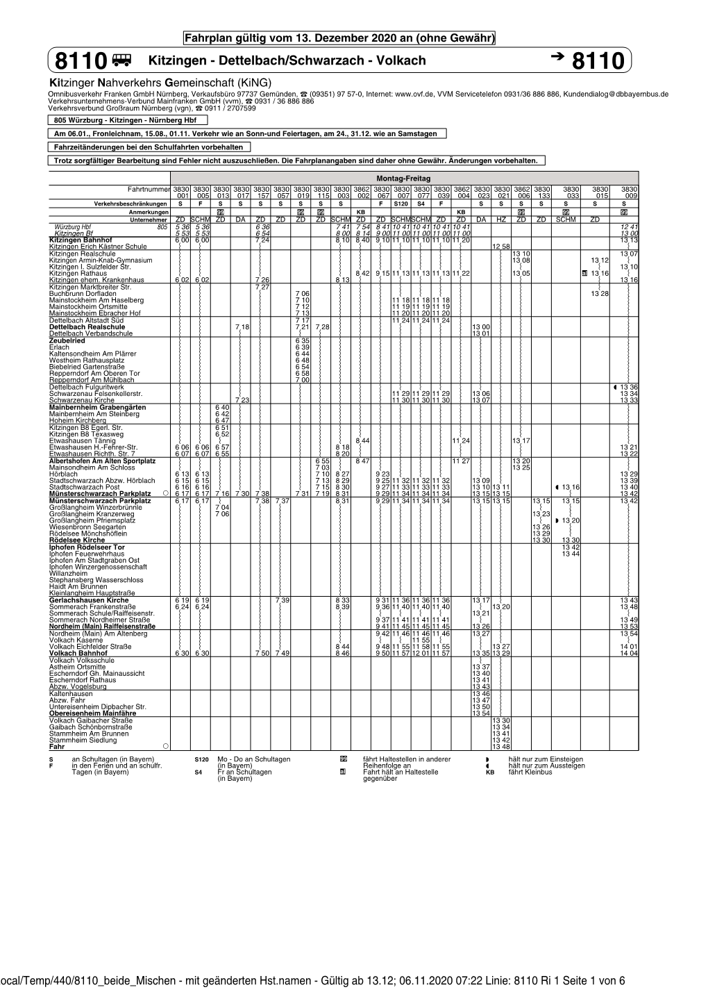 Linie: 8110 Ri 1 Seite 1 Von 6 Fahrplan Gültig Vom 13