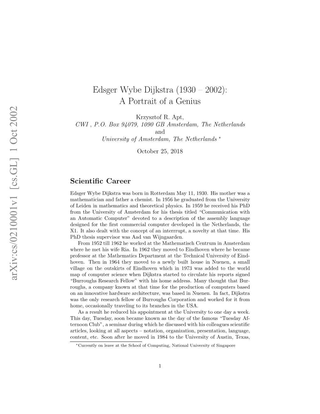 Edsger Wybe Dijkstra (1930 – 2002): a Portrait of a Genius