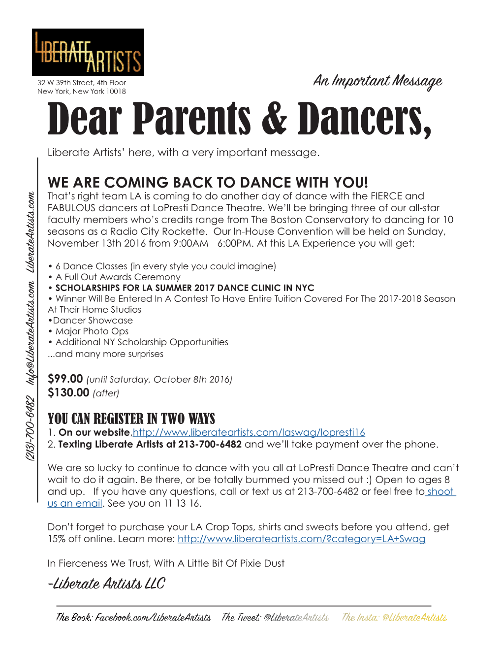 Dear Parents & Dancers