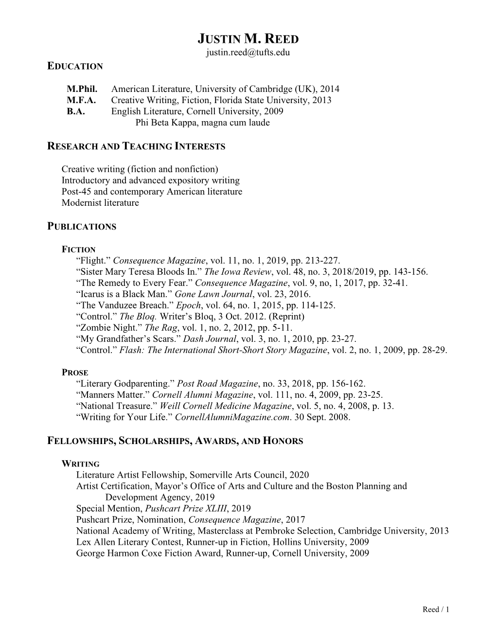 JUSTIN M. REED Justin.Reed@Tufts.Edu EDUCATION