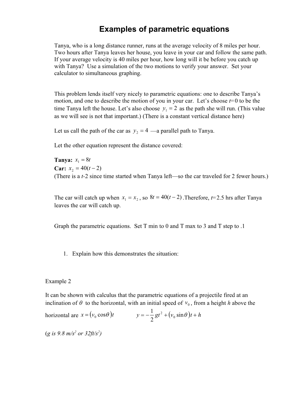 Examples of Parametric Equations