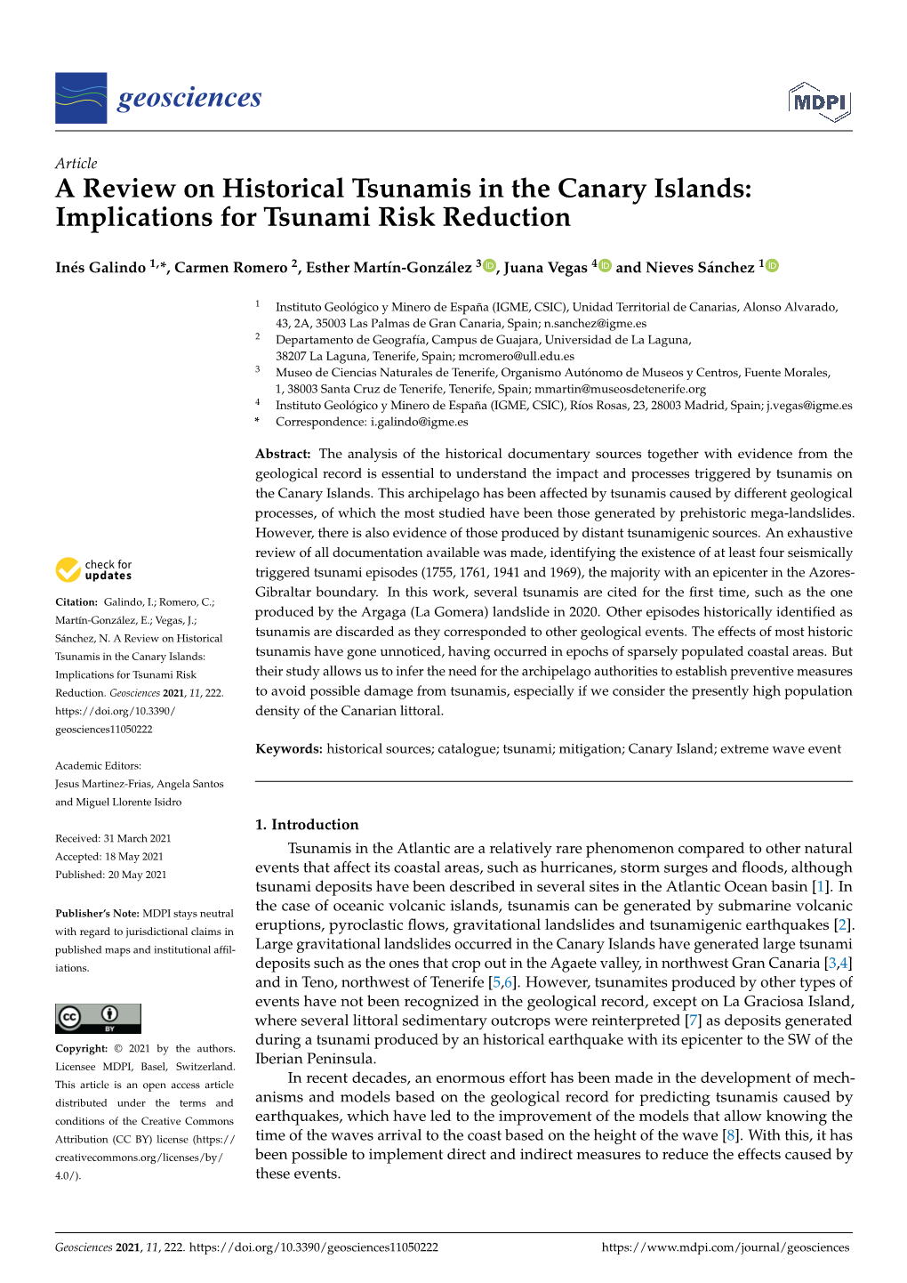 A Review on Historical Tsunamis in the Canary Islands: Implications for Tsunami Risk Reduction