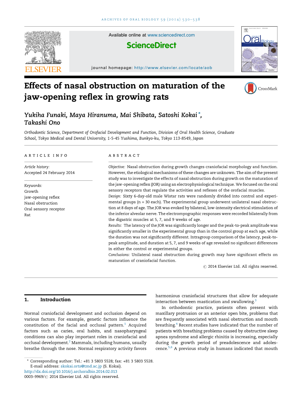 Effects of Nasal Obstruction on Maturation of the Jaw-Opening Reflex