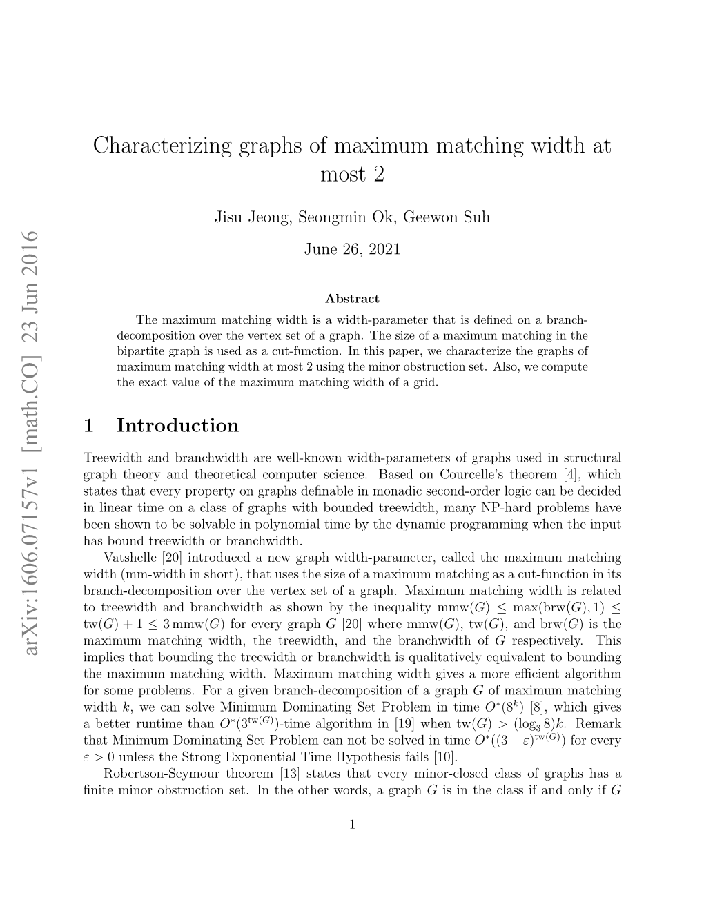 Characterizing Graphs of Maximum Matching Width at Most 2 Arxiv