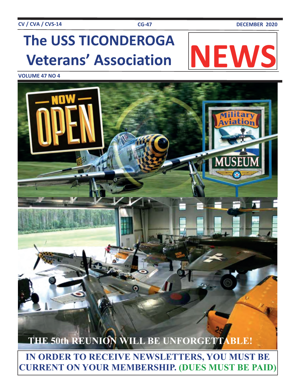 DECEMBER 2020 the USS TICONDEROGA Veterans’ Association NEWS VOLUME 47 NO 4