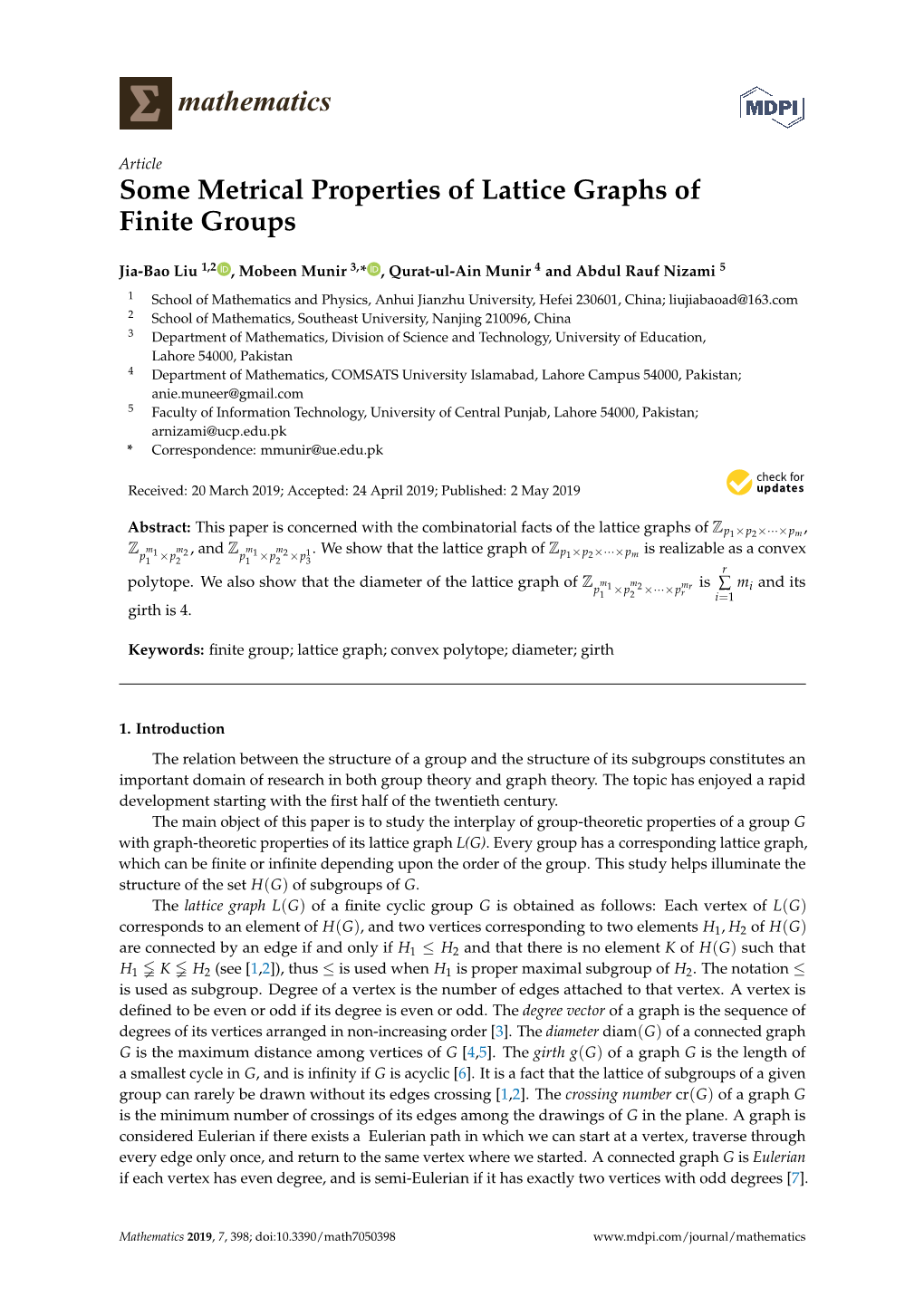 Some Metrical Properties of Lattice Graphs of Finite Groups