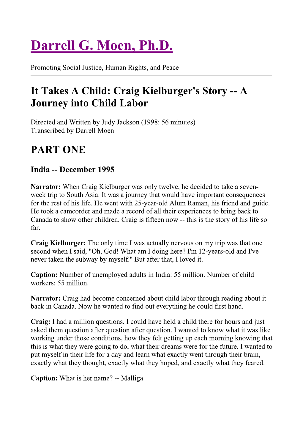 Craig Kielburger's Story -- a Journey Into Child Labor