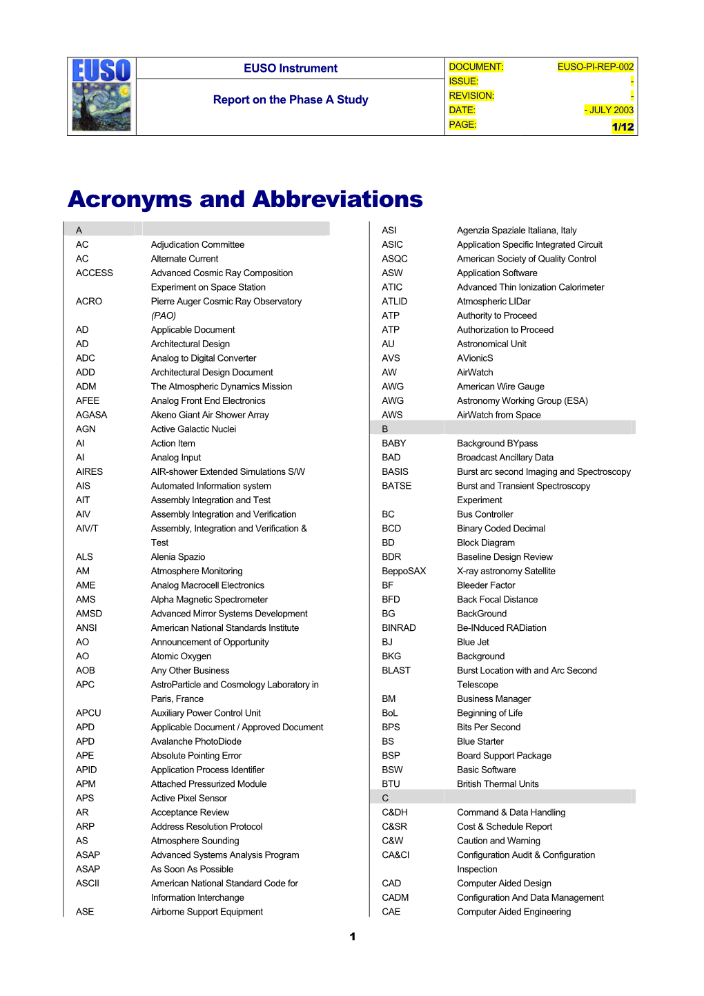 Acronyms and Abbreviations