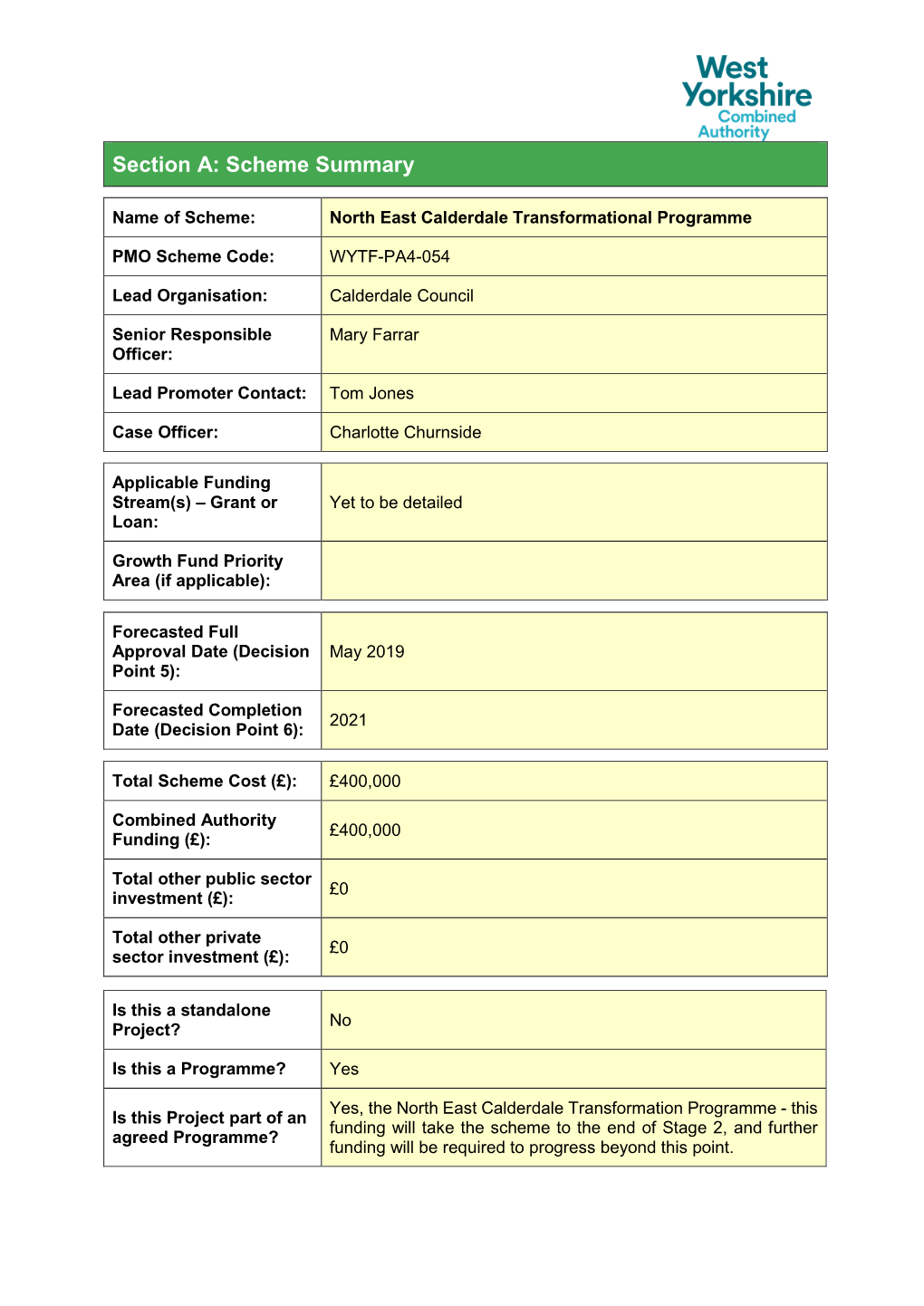 Section A: Scheme Summary