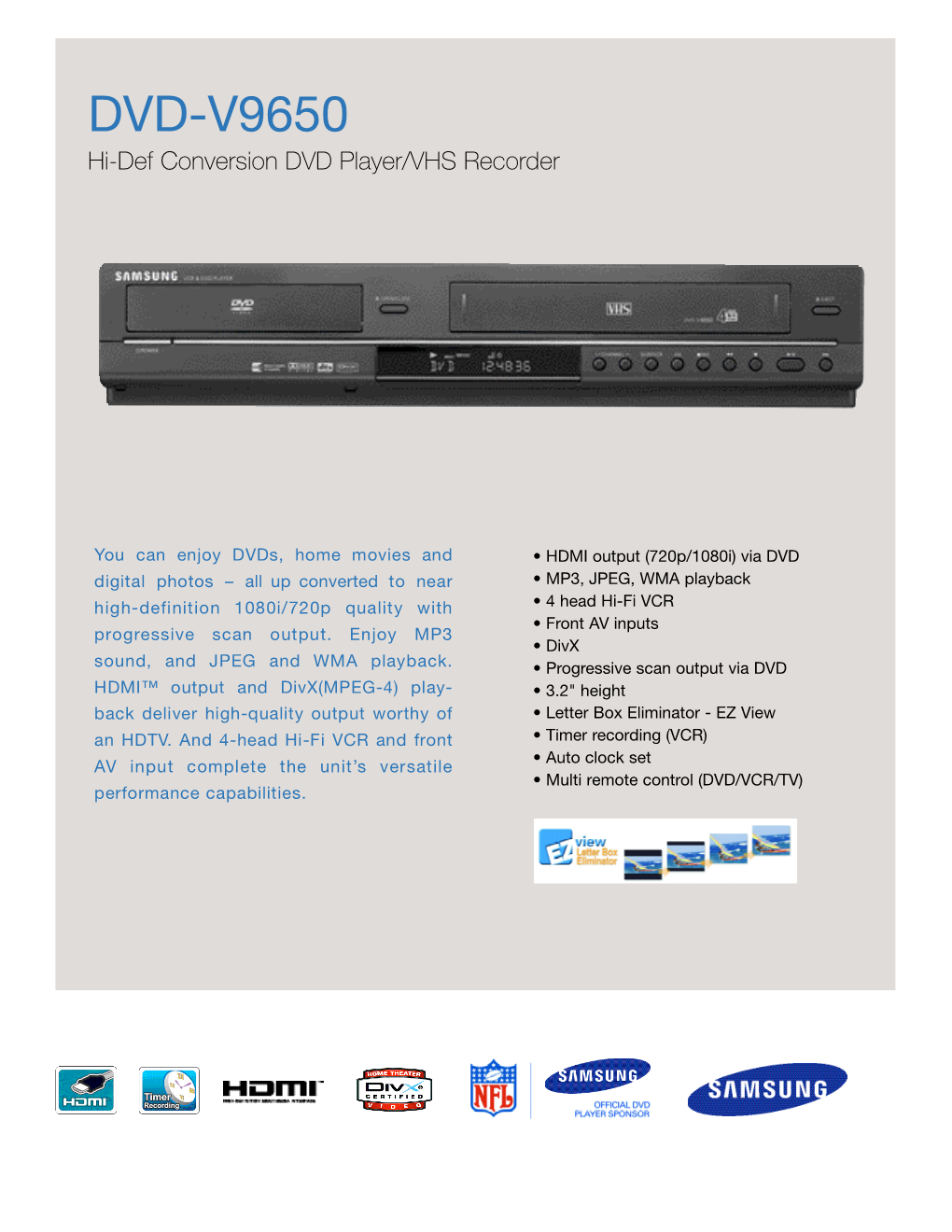 DVD-V9650 Hi-Def Conversion DVD Player/VHS Recorder