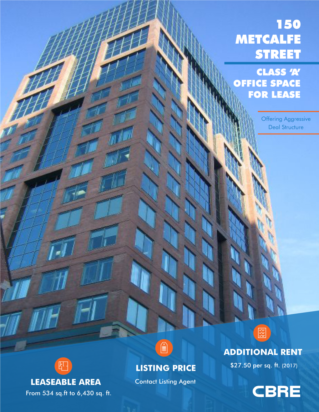 150 Metcalfe Street Class ‘A’ Office Space for Lease