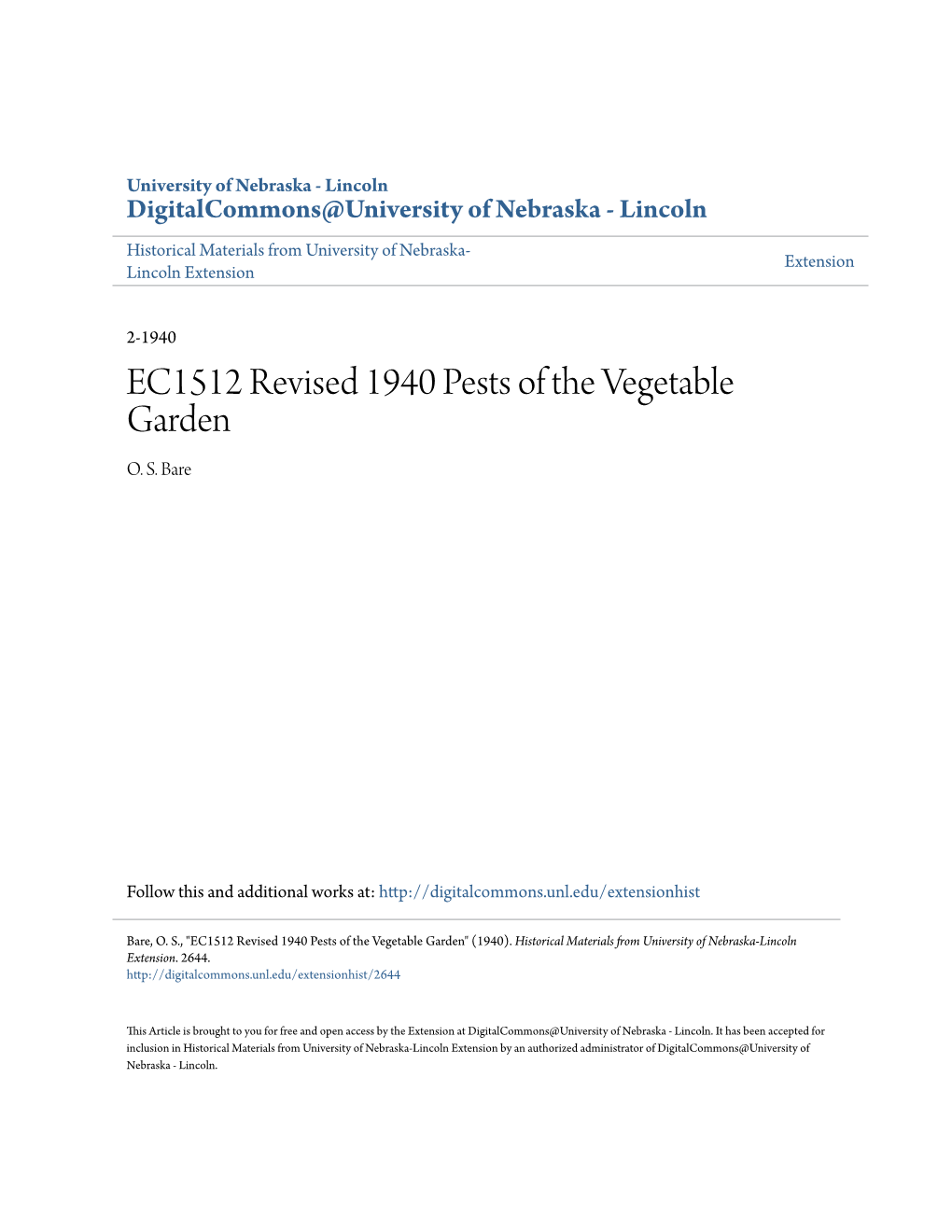 EC1512 Revised 1940 Pests of the Vegetable Garden O