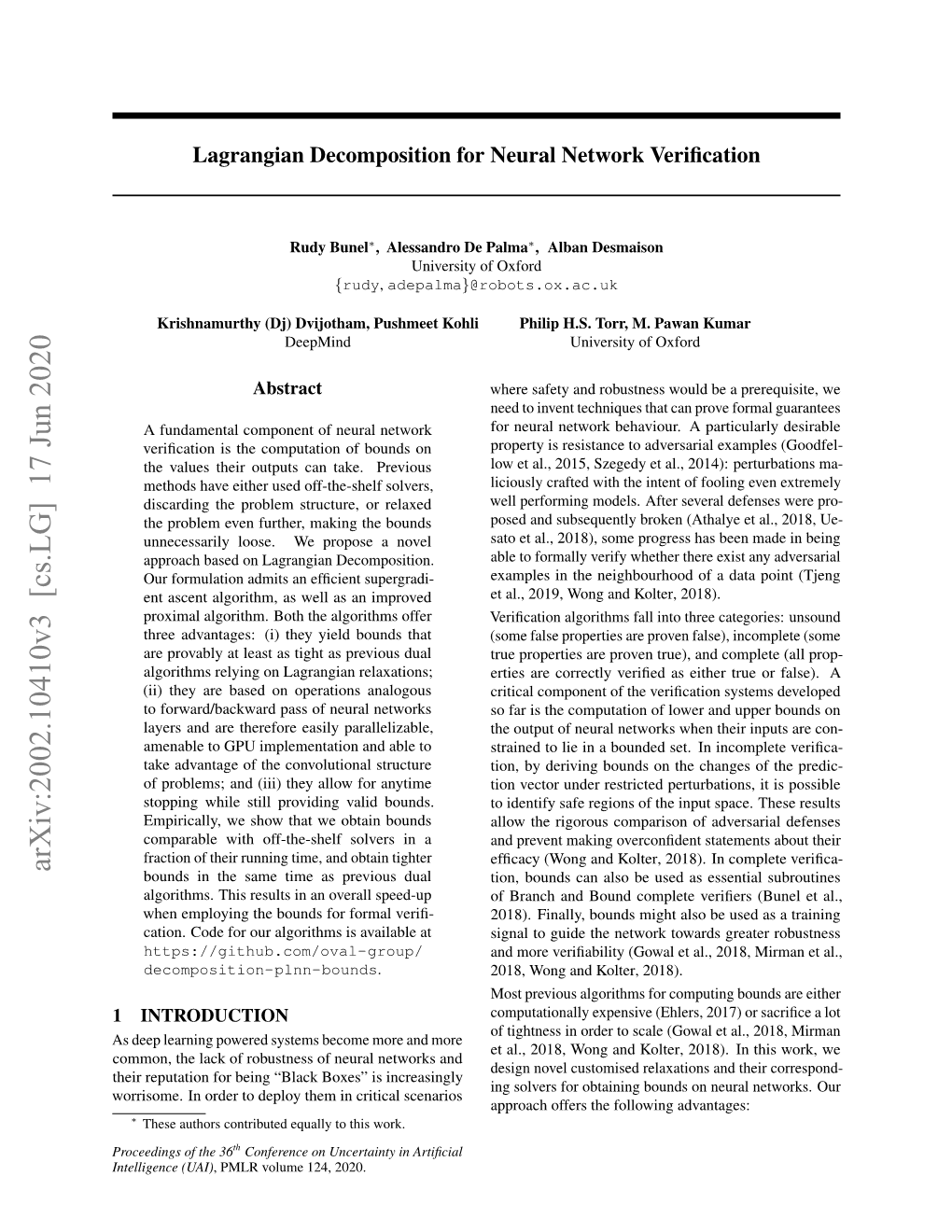 Lagrangian Decomposition for Neural Network Verification
