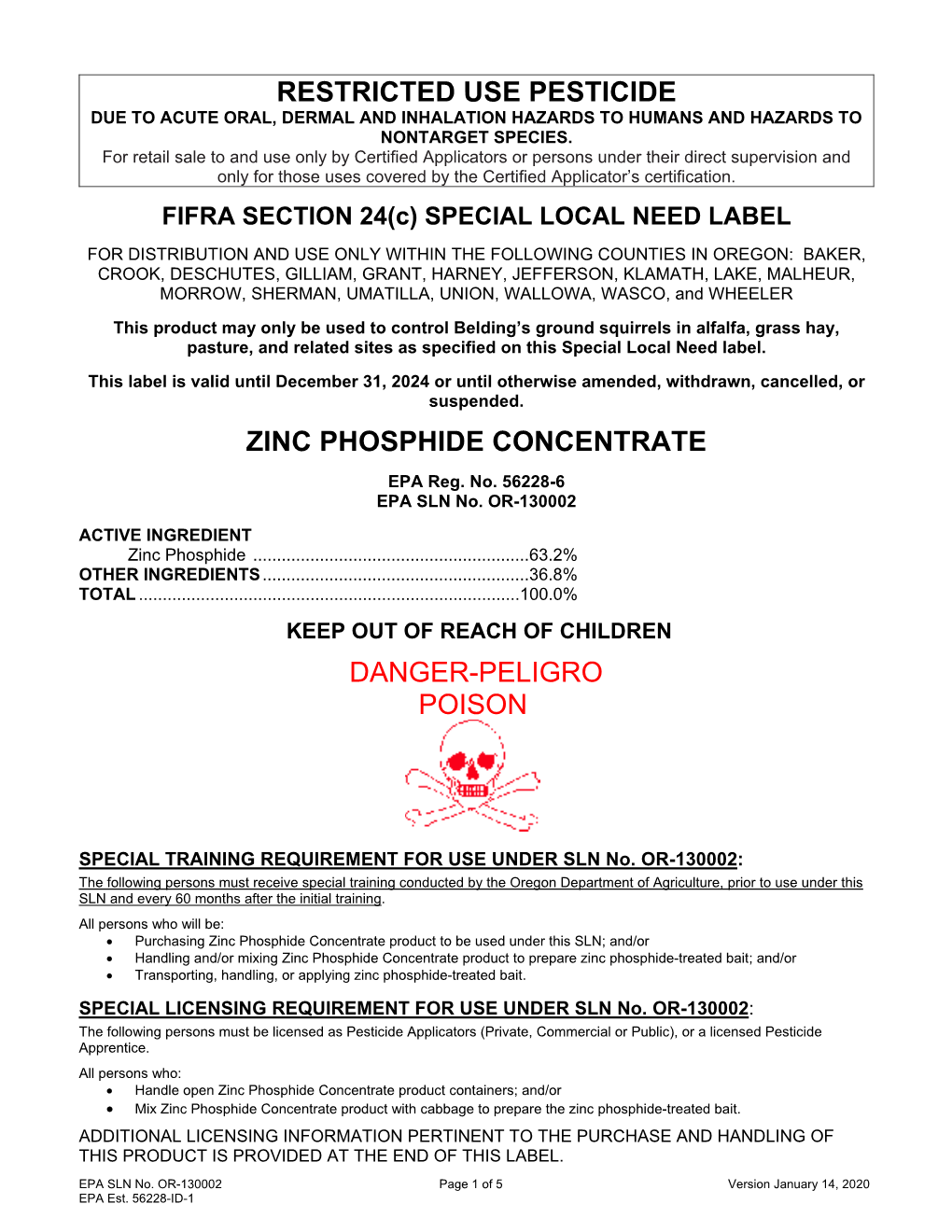 Restricted Use Pesticide Zinc Phosphide Concentrate