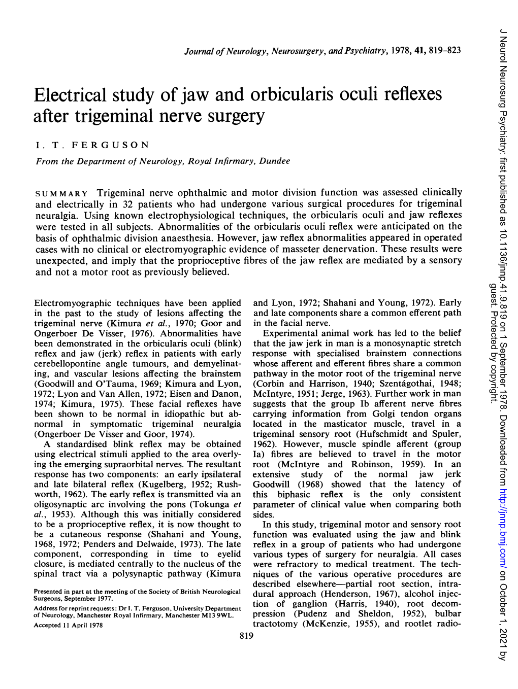 Electrical Study Ofjaw and Orbicularis Oculi Reflexes After Trigeminal Nerve