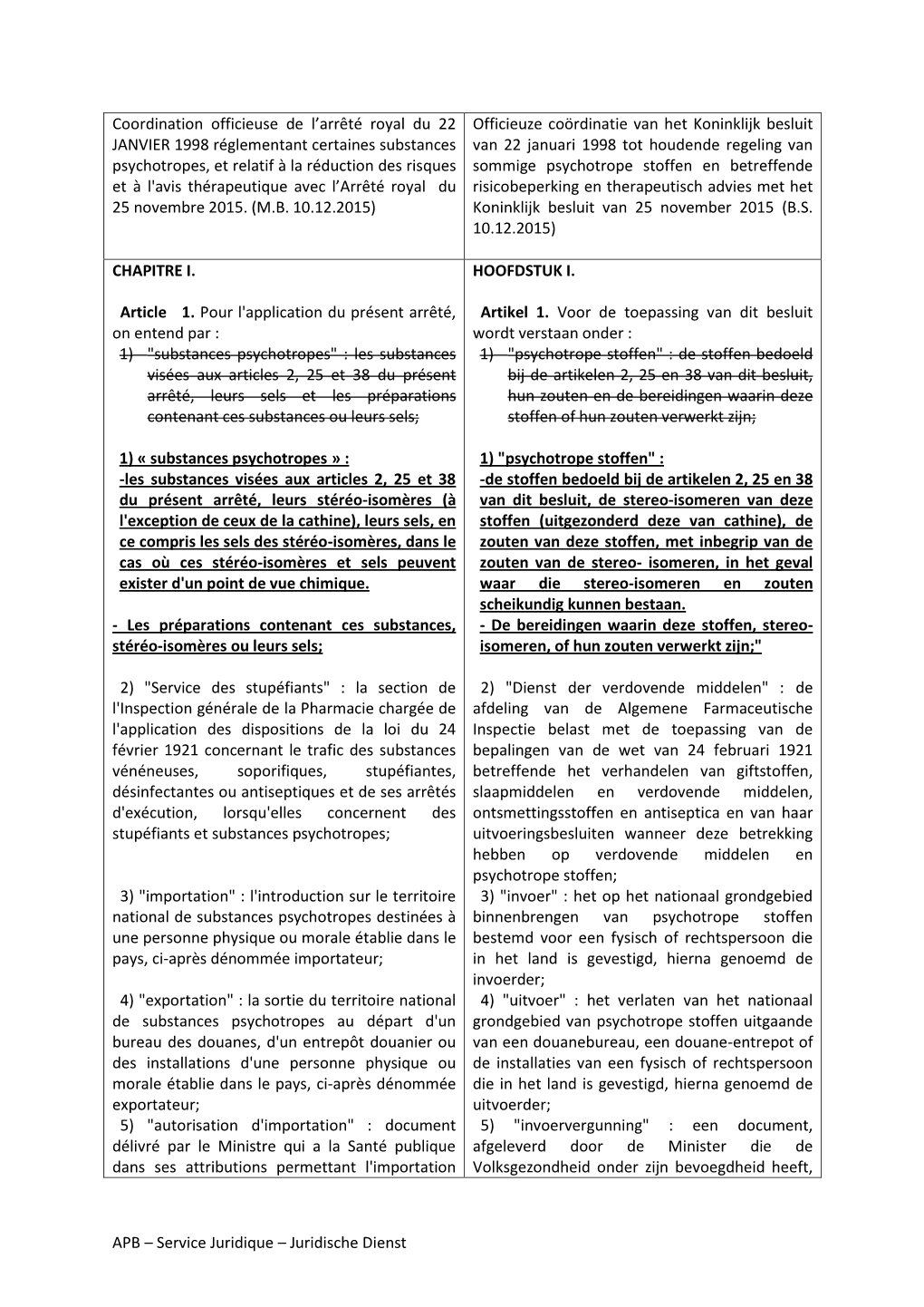 Service Juridique – Juridische Dienst Coordination Officieuse