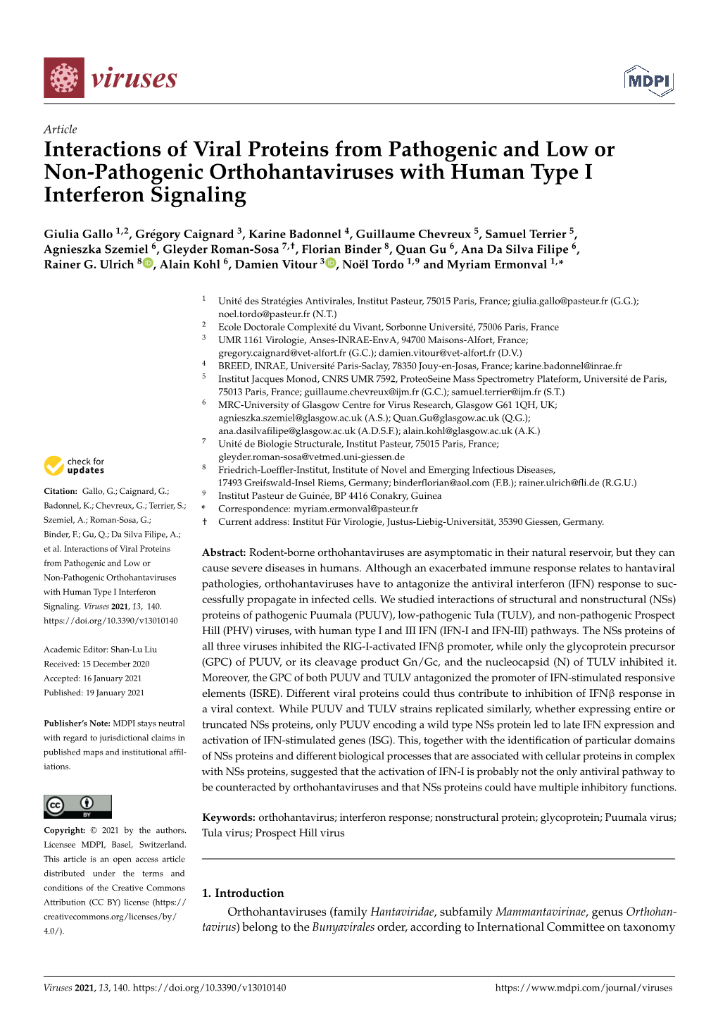 Interactions of Viral Proteins from Pathogenic and Low Or Non-Pathogenic Orthohantaviruses with Human Type I Interferon Signaling