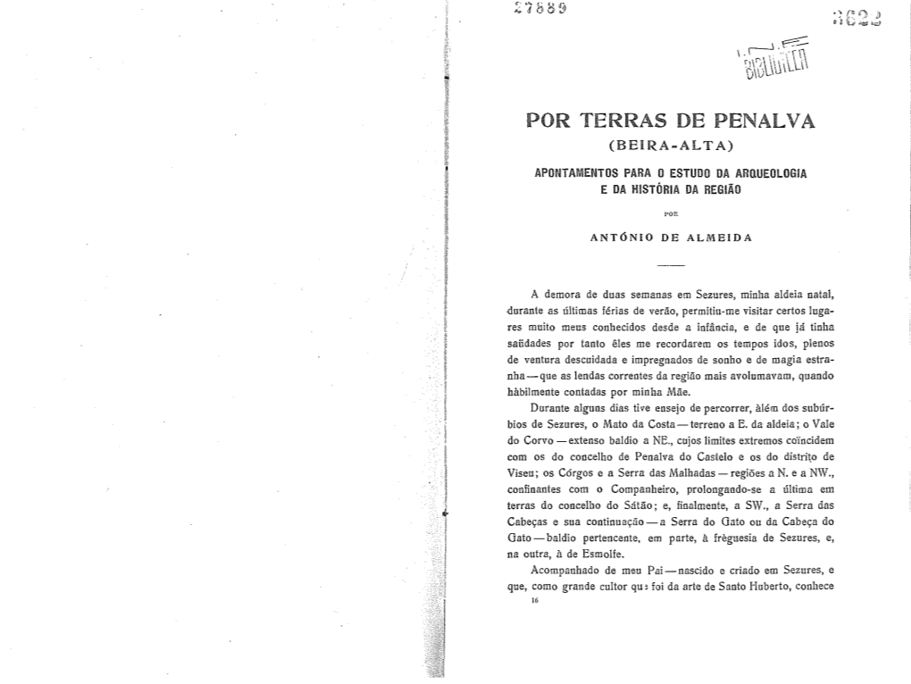 POR TERRAS DE PENALVA (Bel R.A-AL TA) APONTAMENTOS PARA O ESTUDO DA ARUUEOLOGIA E DA HISTÓRIA DA Regii'io