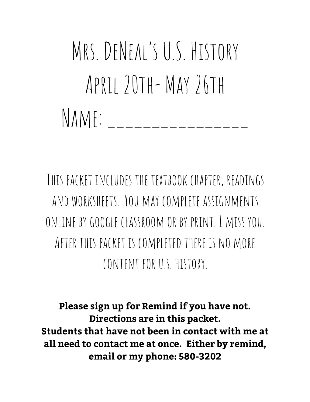 Mrs. Deneal's US History April 20Th