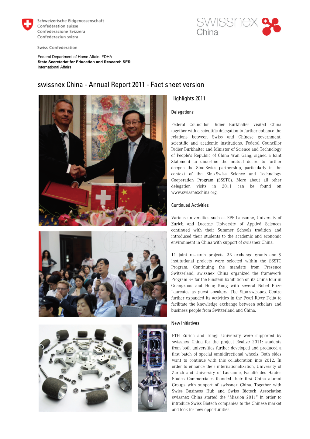 Swissnex China - Annual Report 2011 - Fact Sheet Version