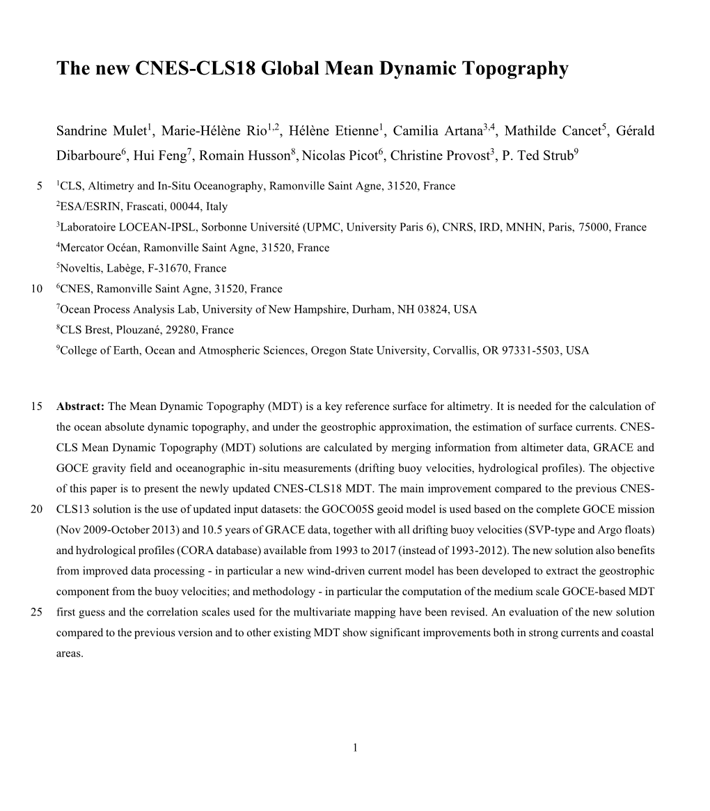 The New CNES-CLS18 Global Mean Dynamic Topography