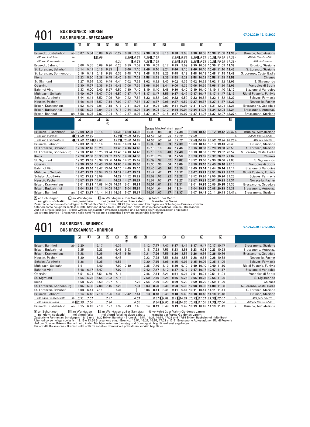 Brixen 07.09.2020-12.12.2020 401 Bus Brunico - Bressanone