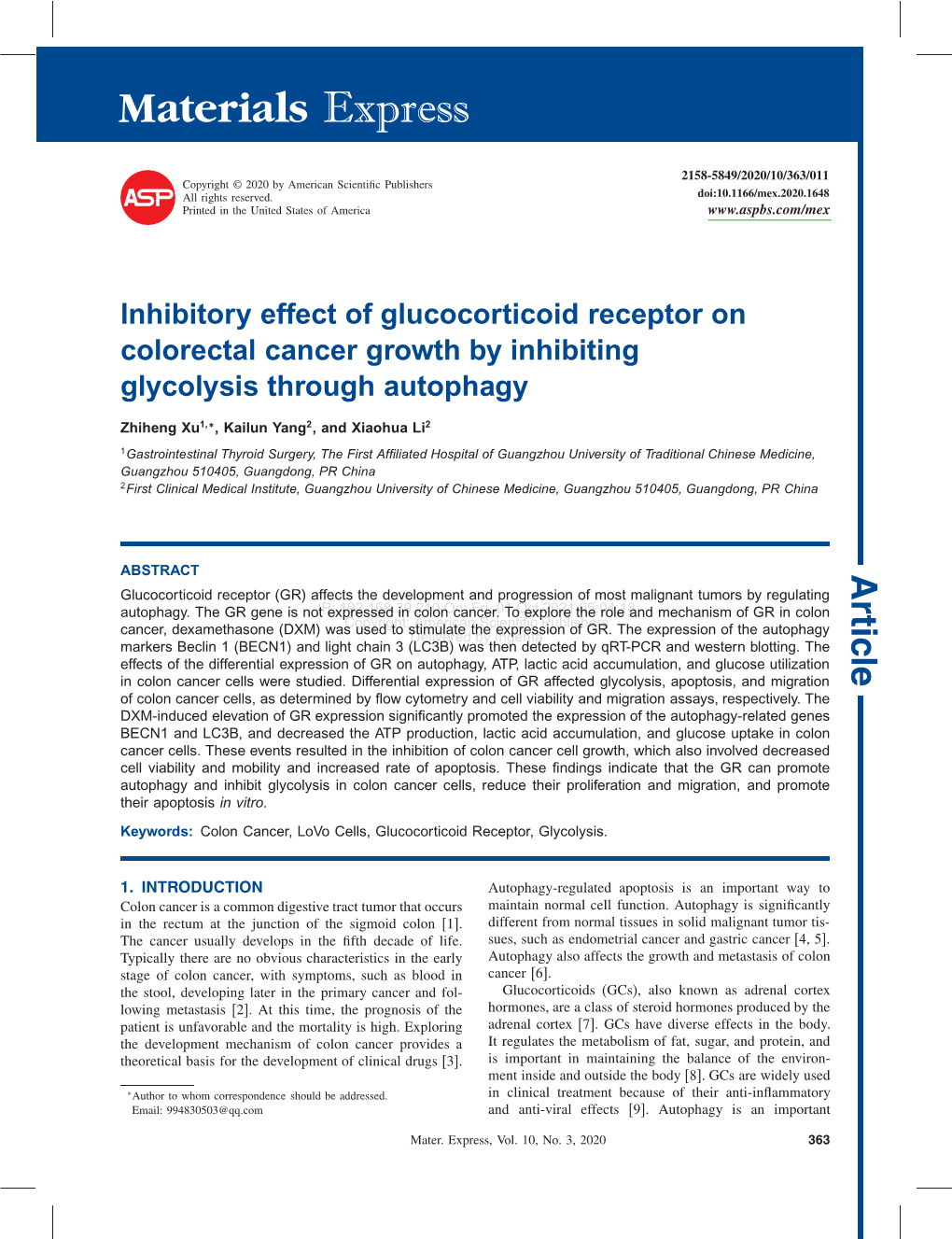 Inhibitory Effect of Glucocorticoid Receptor on Colorectal Cancer Growth by Inhibiting Glycolysis Through Autophagy