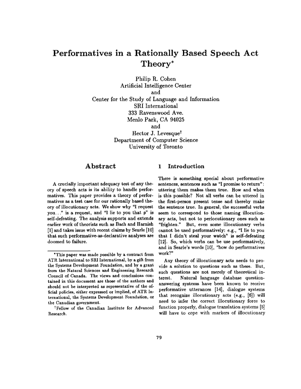 Performatives in a Rationally Based Speech Act Theory*