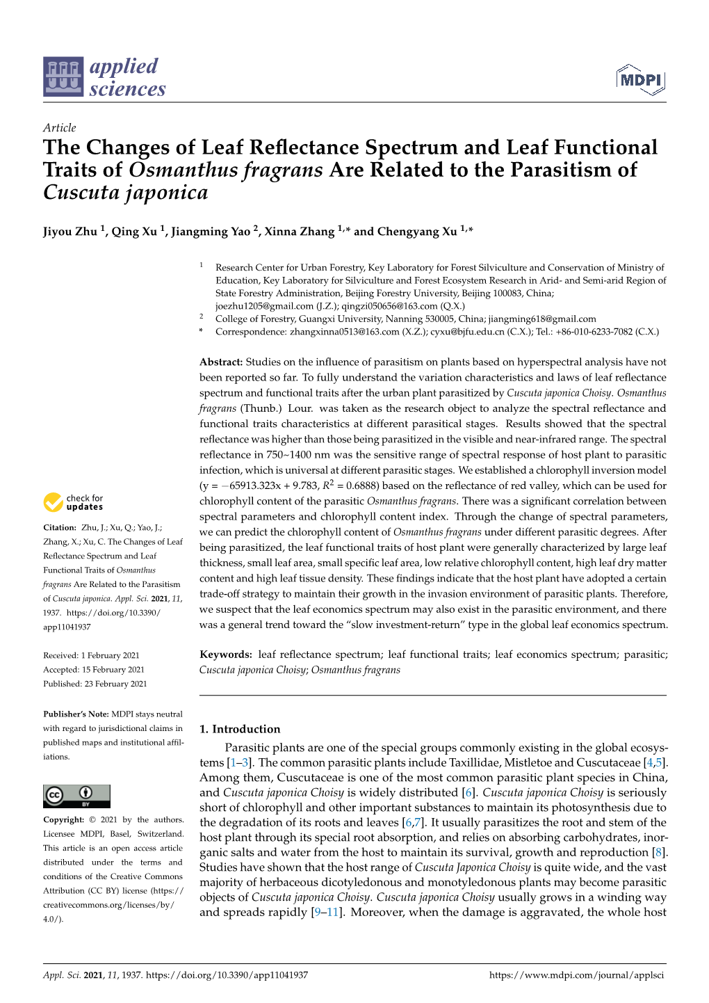 The Changes of Leaf Reflectance Spectrum and Leaf Functional