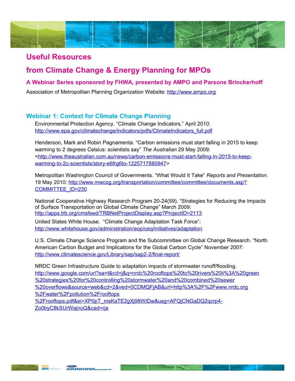 Webinar 1: Context for Climate Change Planning