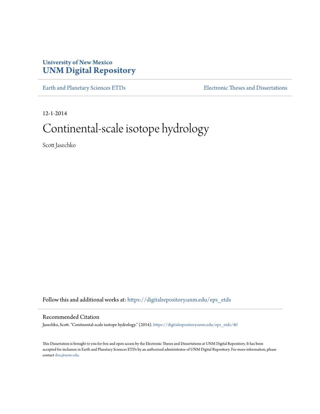 Continental-Scale Isotope Hydrology Scott Aj Sechko