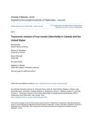 Taxonomic Revision of True Morels (&lt;I&gt;Morchella&lt;/I&gt;) in Canada And