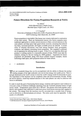 Future Directions for Fusion Propulsion Research at NASA
