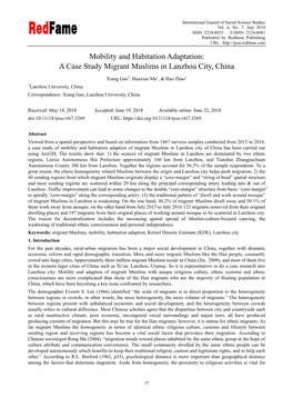 A Case Study Migrant Muslims in Lanzhou City, China