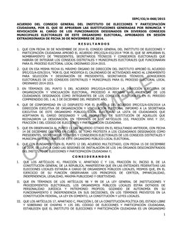 1 Iepc/Cg/A-068/2015 Acuerdo Del Consejo General Del Instituto De Elecciones Y Participación Ciudadana, Por El Que Se Aprueban